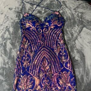 B Darlin Vibrant Blue and Pink Mini Dress. Never worn